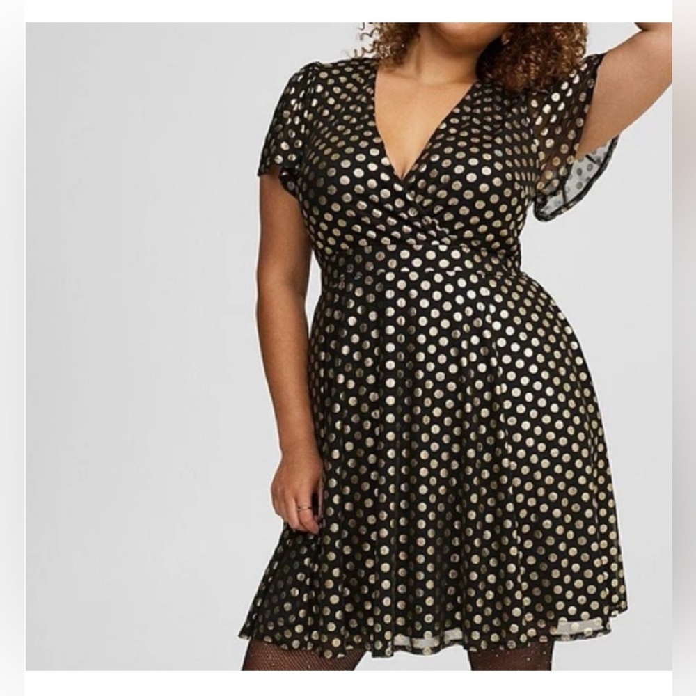 Torrid Black Gold Polka Dot Dress 4X